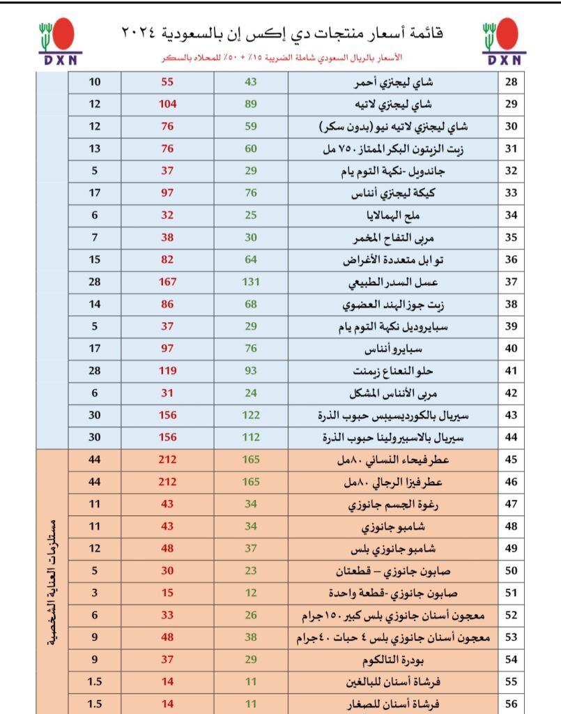 قائمة اسعار منتجات DXN في السعودية_1