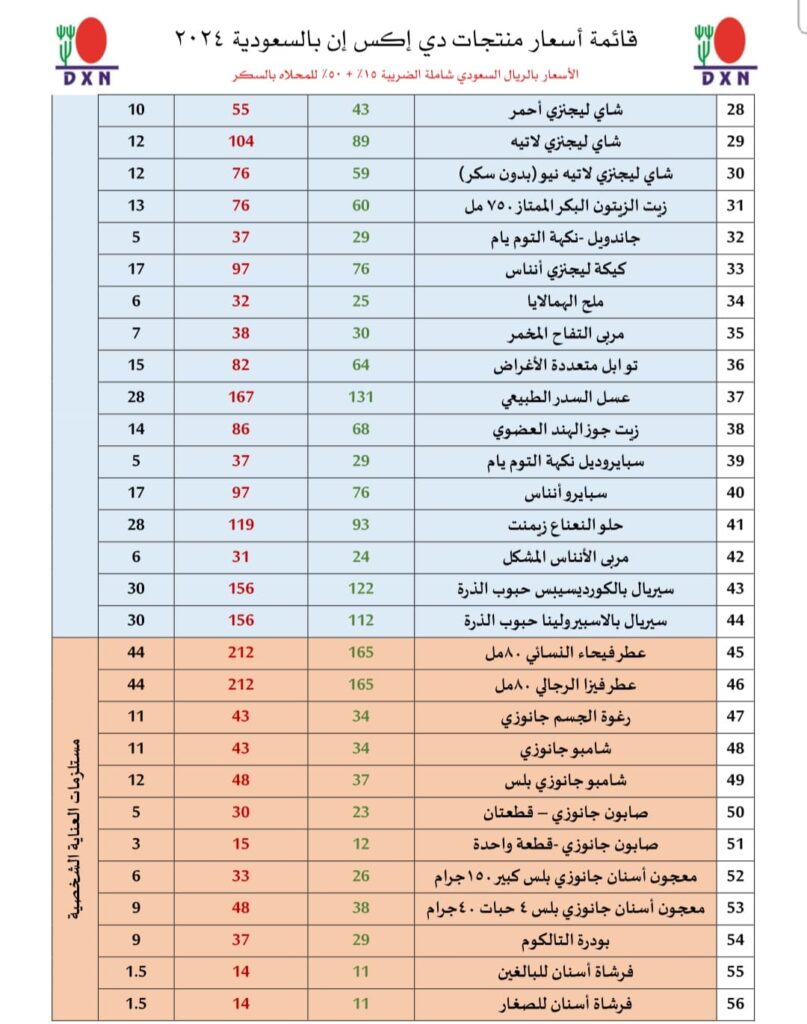 قائمة اسعار منتجات DXN في السعودية_1